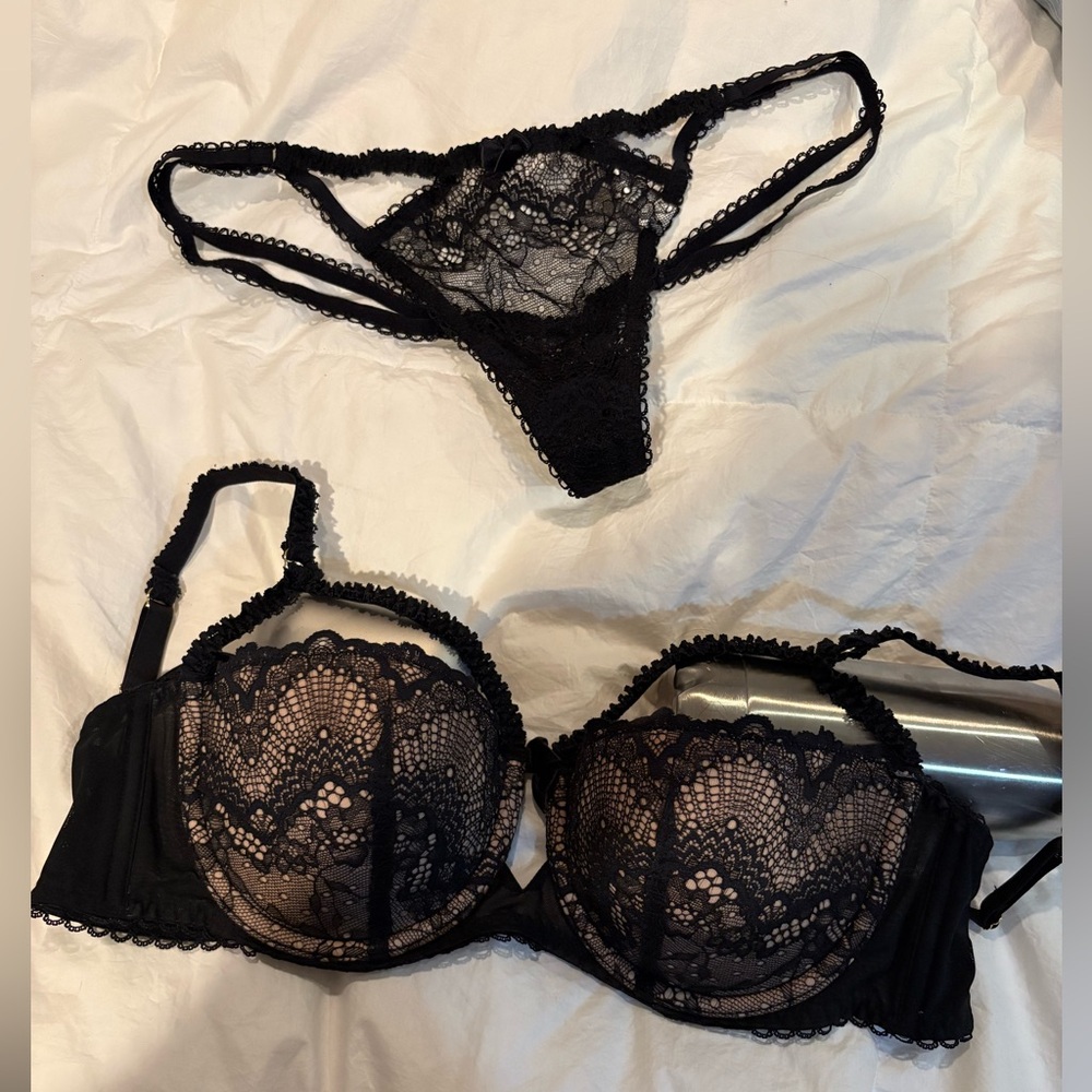 Black Lace Balconette Bra & Thong Set